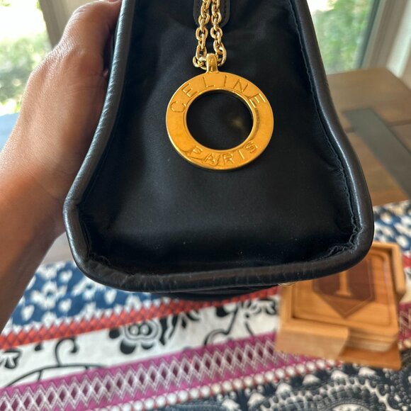 Celine Black Canvas and Leather Shoulder Bag Gold accents Preowned EXCELLENT. - Picture 4 of 11